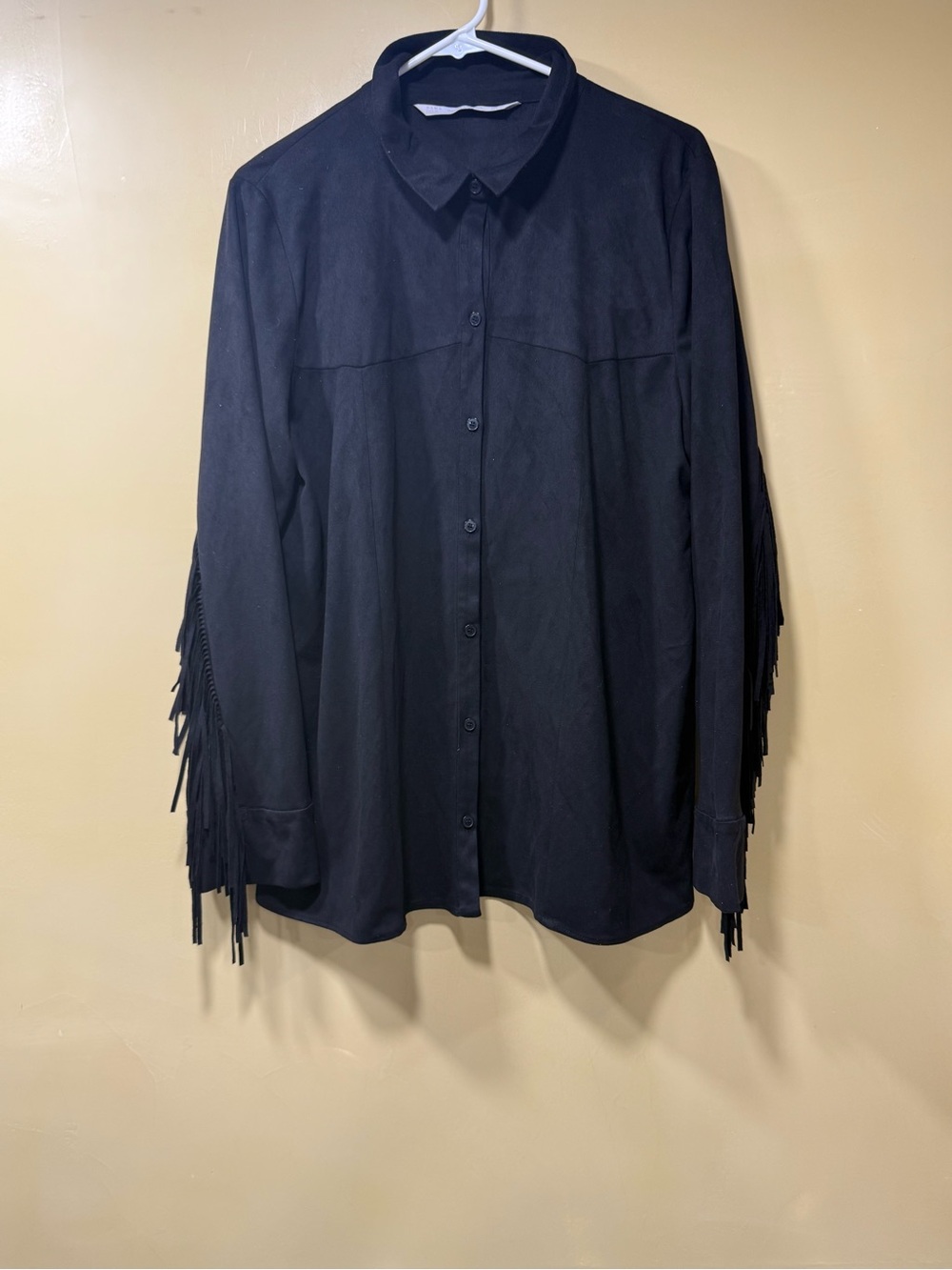 Zara Black Blouse with Fringe Sleeve Detail